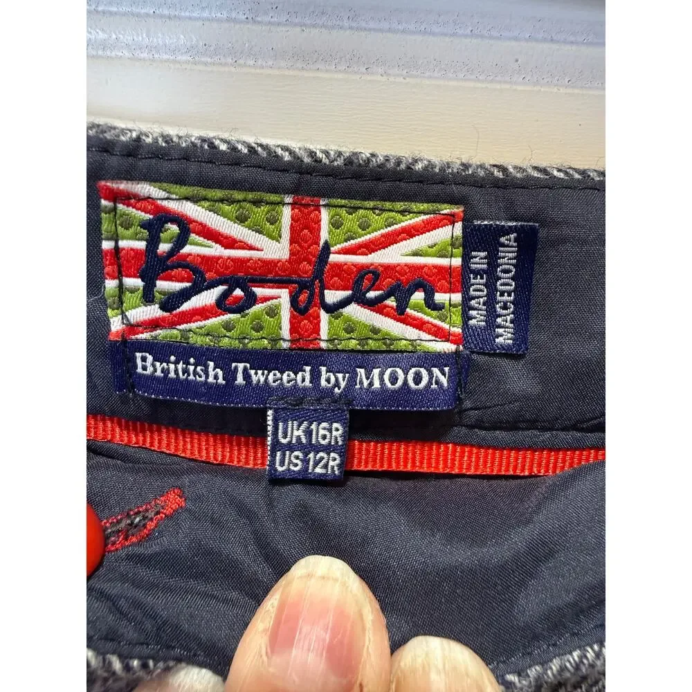 Boden British Tweed by Moon Wool Herringbone Partially Lined Trousers Size 12